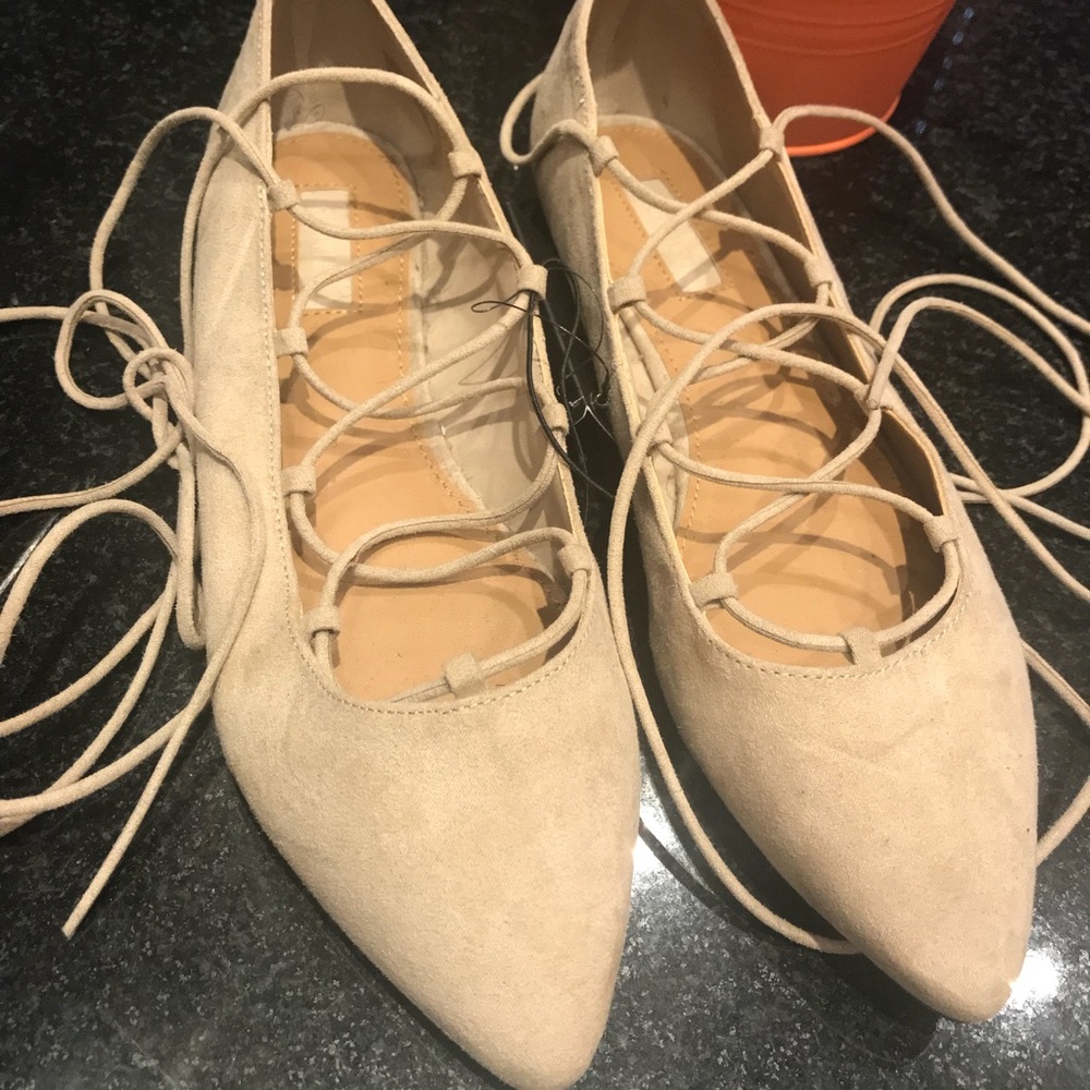 F21 Lace up flat, Faux Suede Material, Size 7.